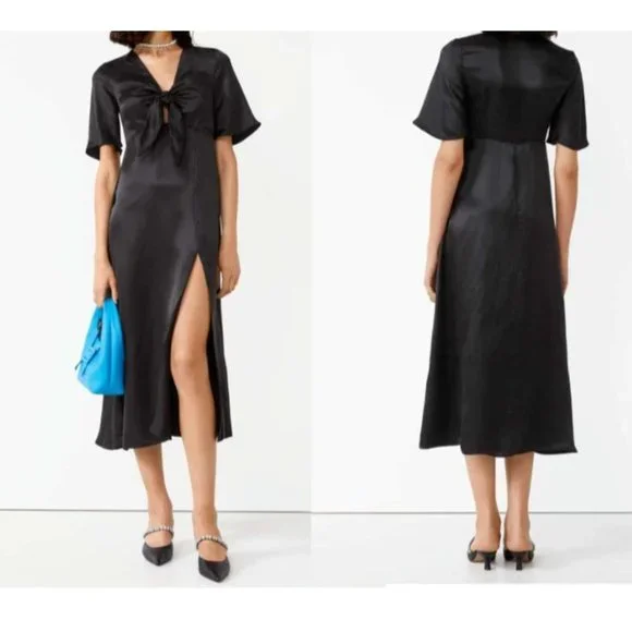 & Other Stories | Dresses | 490 Other Stories Flutter Sleeve Satin Midi  Dress Black Size 12 | Poshmark